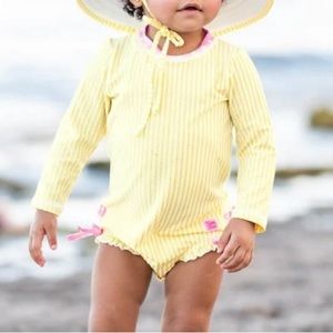 RuffleButts Baby Girls Swimsuit with UPF 50+ in Banana Yellow